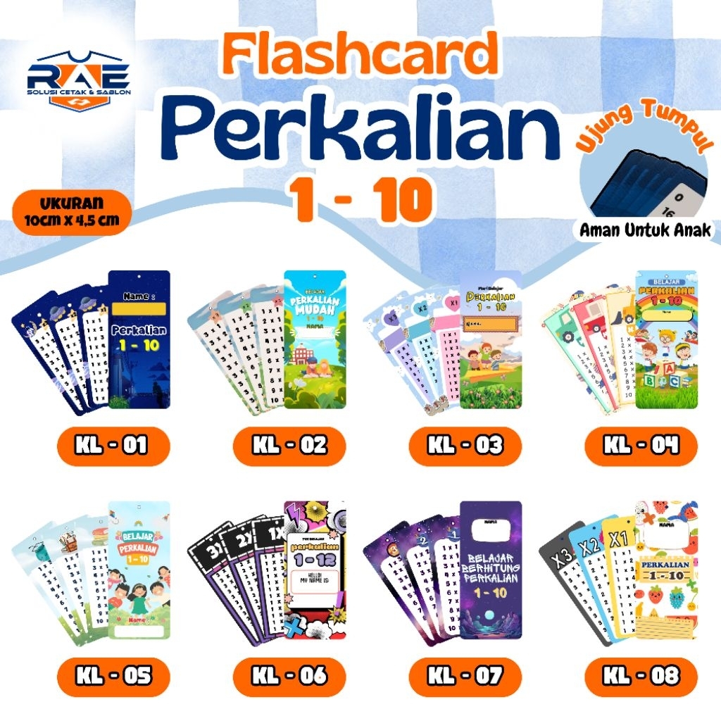 

Flashcard Perkalian||Baham tebal||Ujung kertas tumpul||Banyak pilihan desain lucu dan menarik