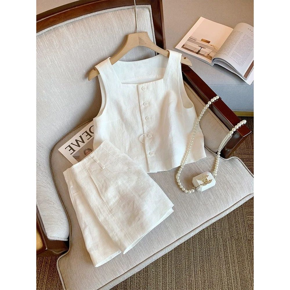 SET 4788 SETELAN CELANA PENDEK WANITA ONE SET BAJU CASUAL COTTON LINEN WANITA