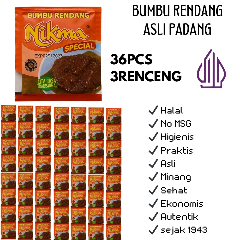 

NIKMA Bumbu Rendang 36 Sachet Halal Praktis Asli Padang Minang Untuk Masakan