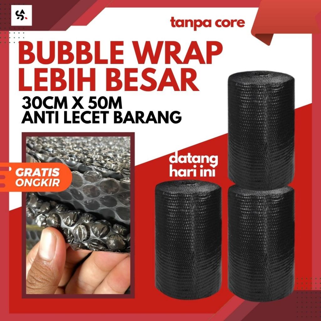 

Bubble Wrap 3Kg 125x50 meter dipotong bening/hitam tanpa core kualitas premium