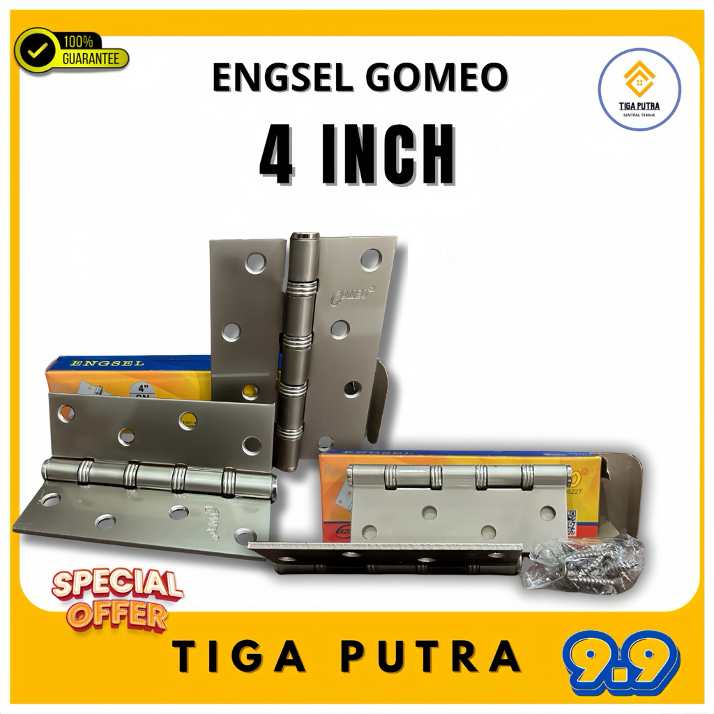 Store_Nolimit Engsel Pintu 4 Inch Tebal Silver Gomeo Anti Karat.Untuk Jendela, Pintu Kayu &