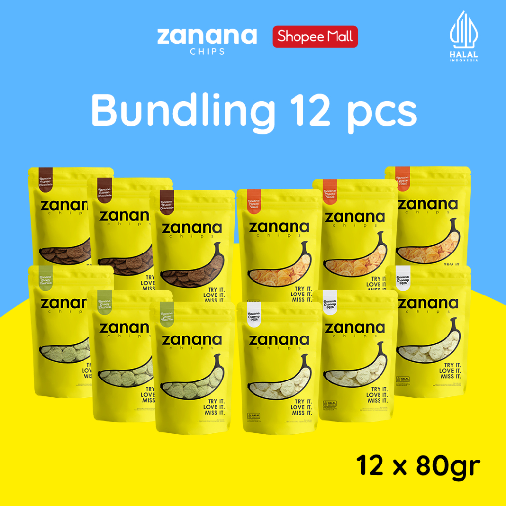 

Zanana Chips Paket Komplit 12 pcs | Keripik Pisang Bumbu Tebal dan Renyah