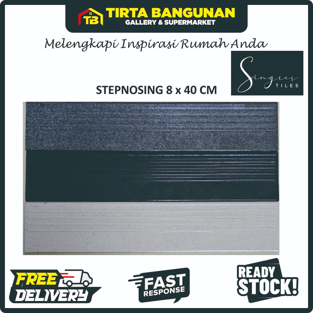 SINGRES STEPNOSING KERAMIK TIMBUL 8X40 CM LIS PLIN / LIST PLINT DINDING / TANGGA