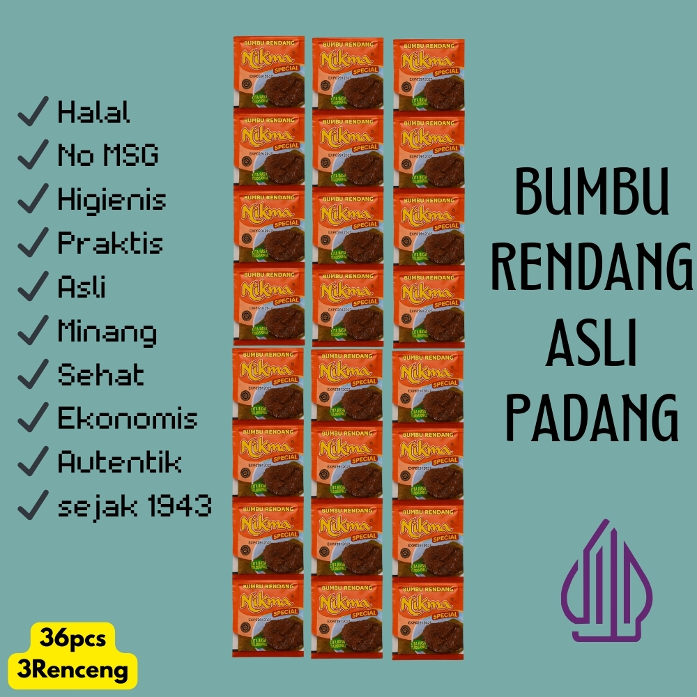 

NIKMA Bumbu Rendang Paket 36 Sachet Halal Praktis Asli Minang Cocok Untuk Usaha