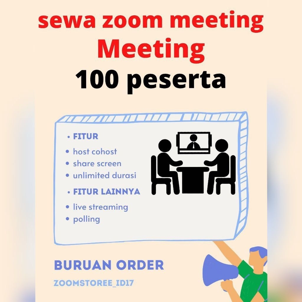 SEWA ZOOM MEETING 100 PESERTA 1 HAR I 1 BULAN I 1 TAHUNI FULL TIME I ANTI 45 MENIT