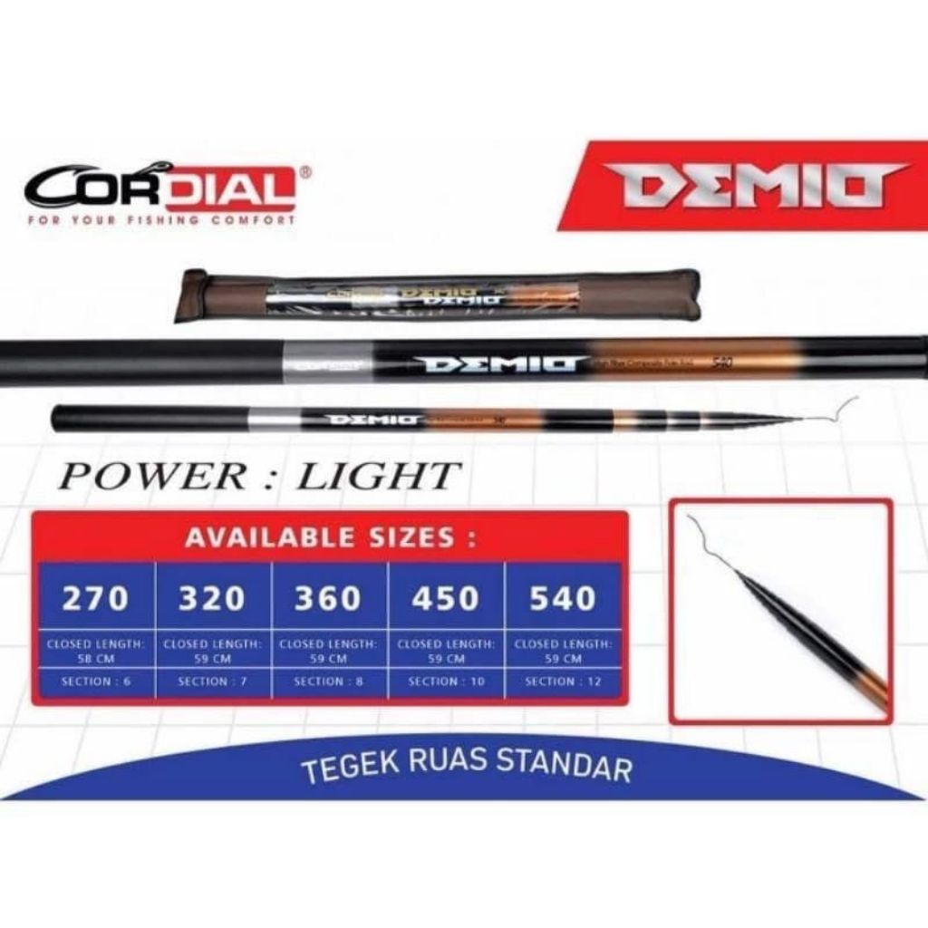 Joran Tegek Cordial Demio Ruas Standar – Joran Pancing Ringan Panjang 270 / 320 / 360 / 450 / 540 cm