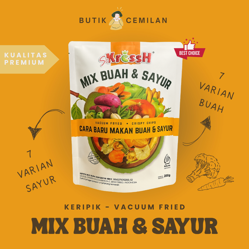

Keripik Mix Buah & Sayur Sokressh 200gr – Snack Sehat Renyah 14 Varian