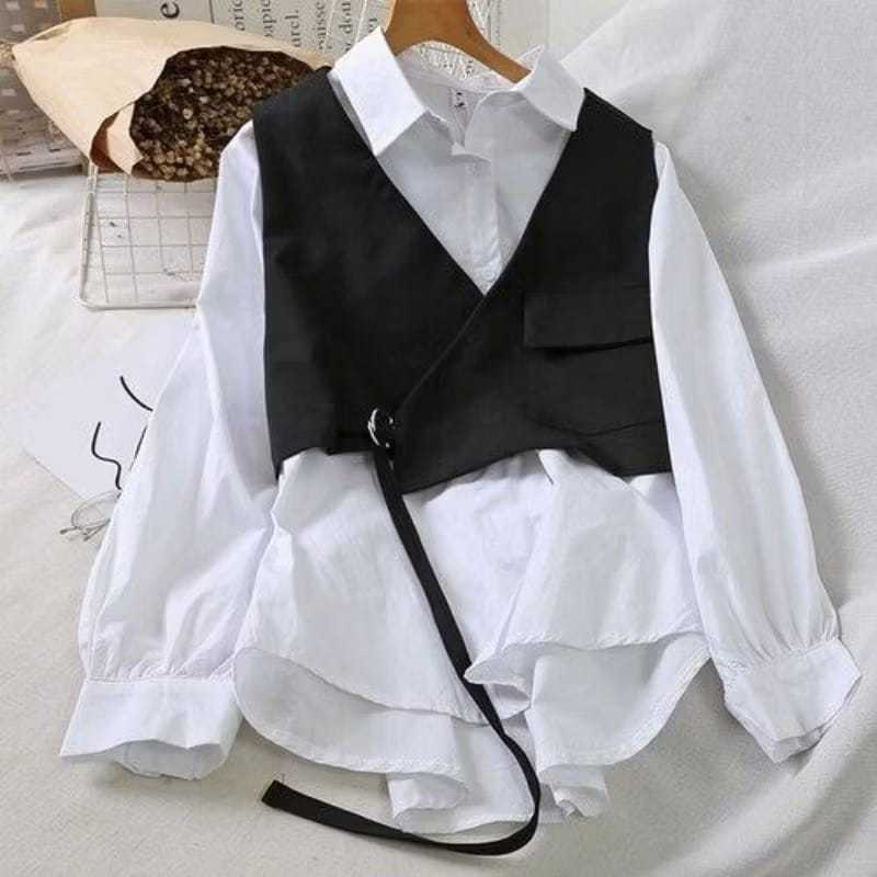 Atasan wanita korean style oversize top / eleanor kemeja wanita plus rompi vest big size