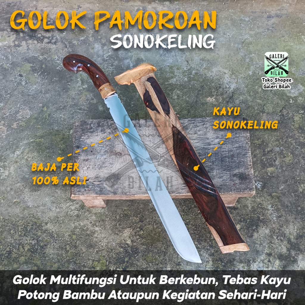 Golok Berkebun Pamoroan Sonokeling Bahan Baja Per