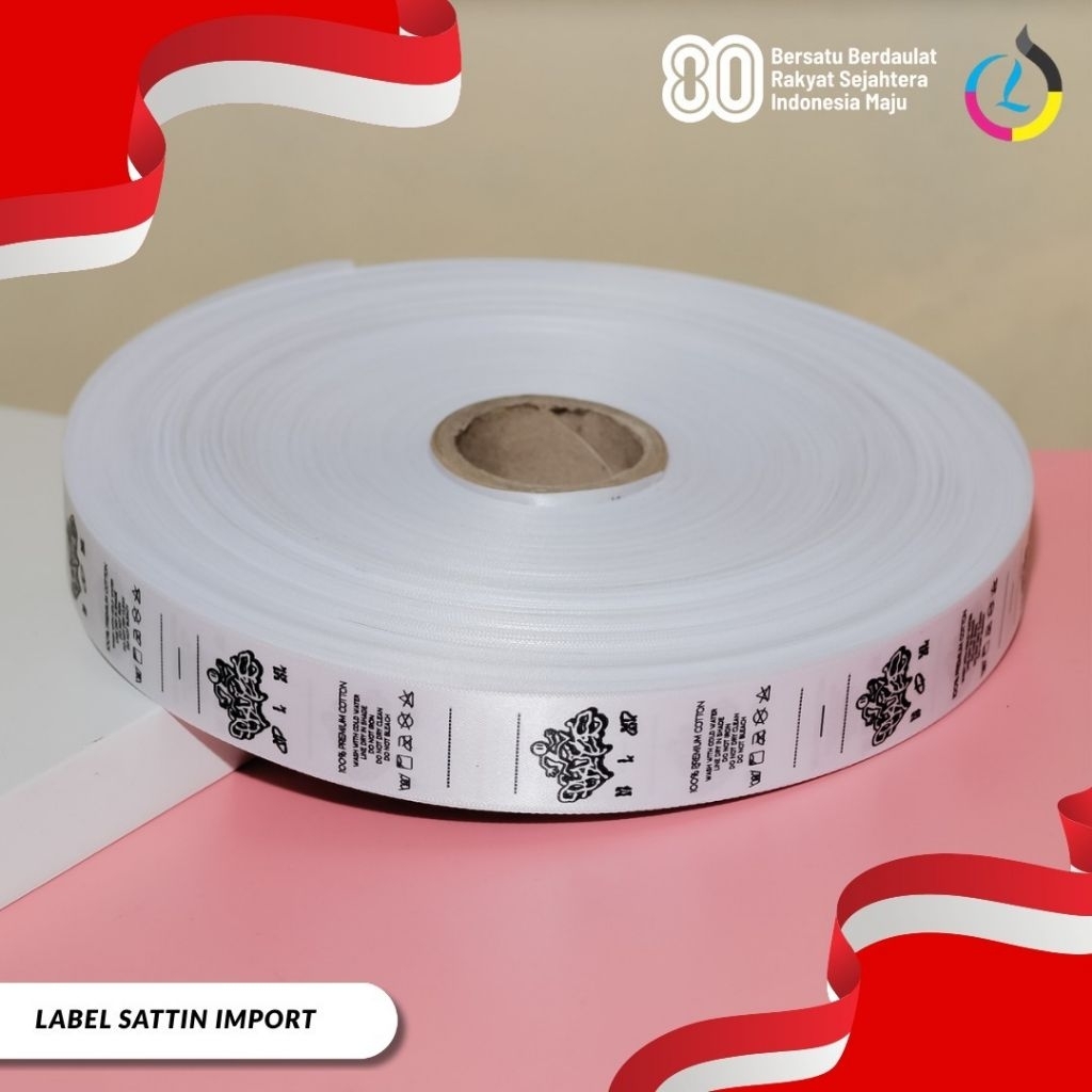 

label satin import sablon 1 warna bebas pilih warna