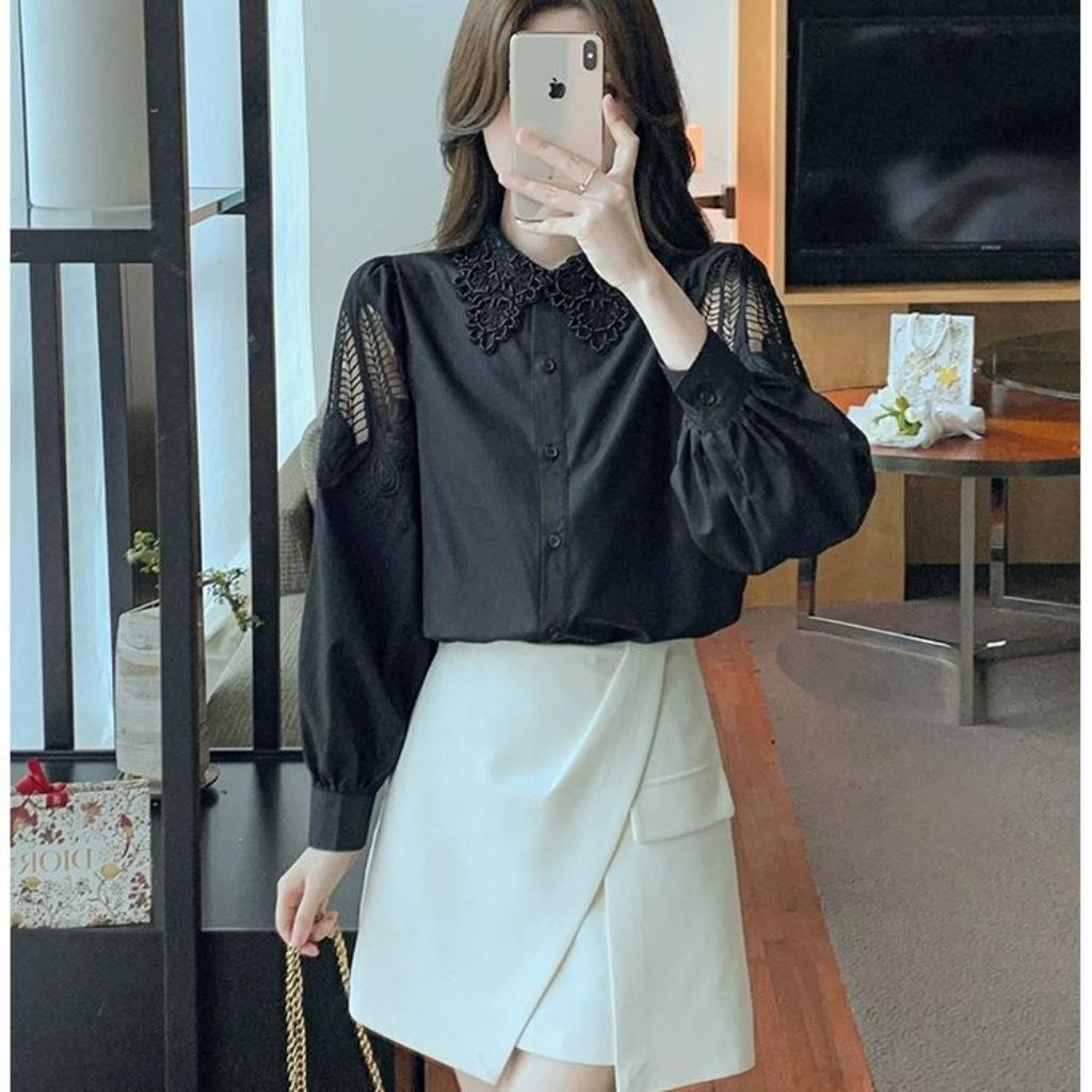 2011 Helgia Embroidered Shirt Kemeja Lengan Panjang Wanita Baju Kantoran Modis