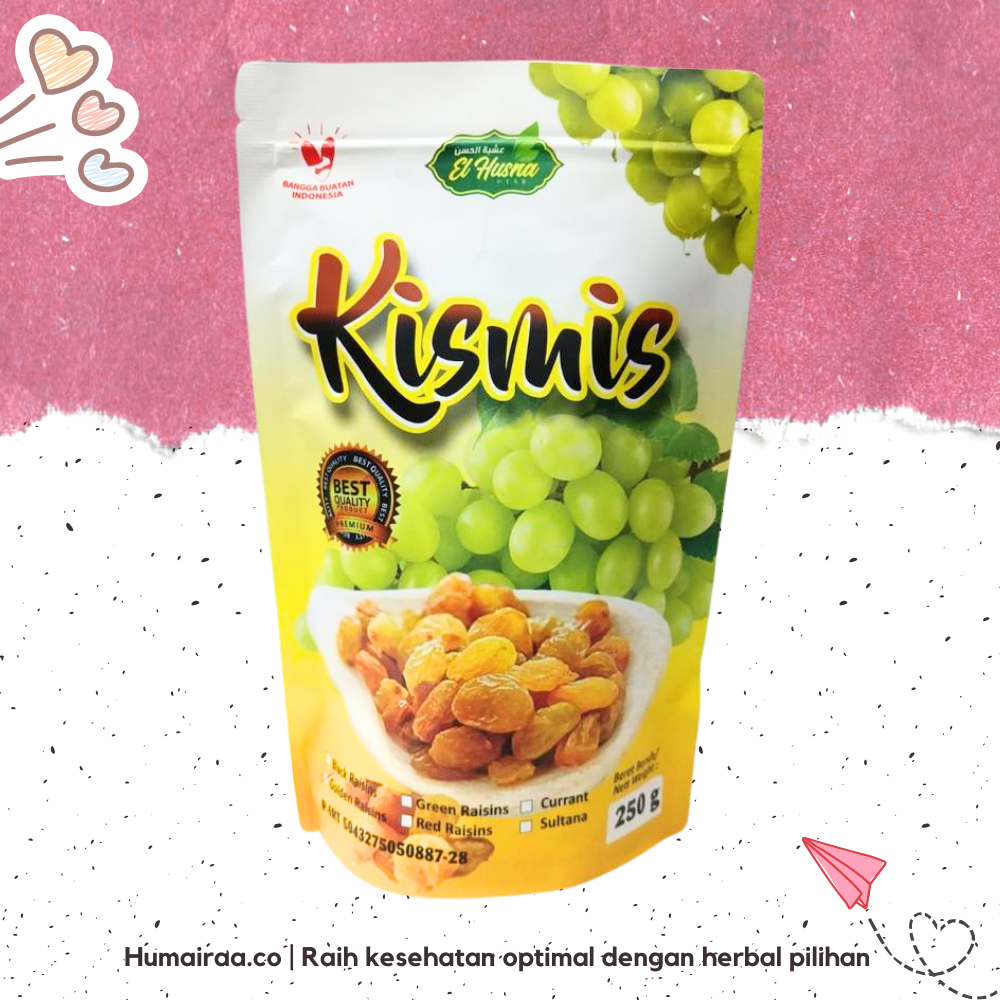 

Kismis El Husna Pouch 250 Gram 100% ORIGINAL TANPA RAGU OBAT HERBAL BPOM HALAL MUI DINKES PIRT