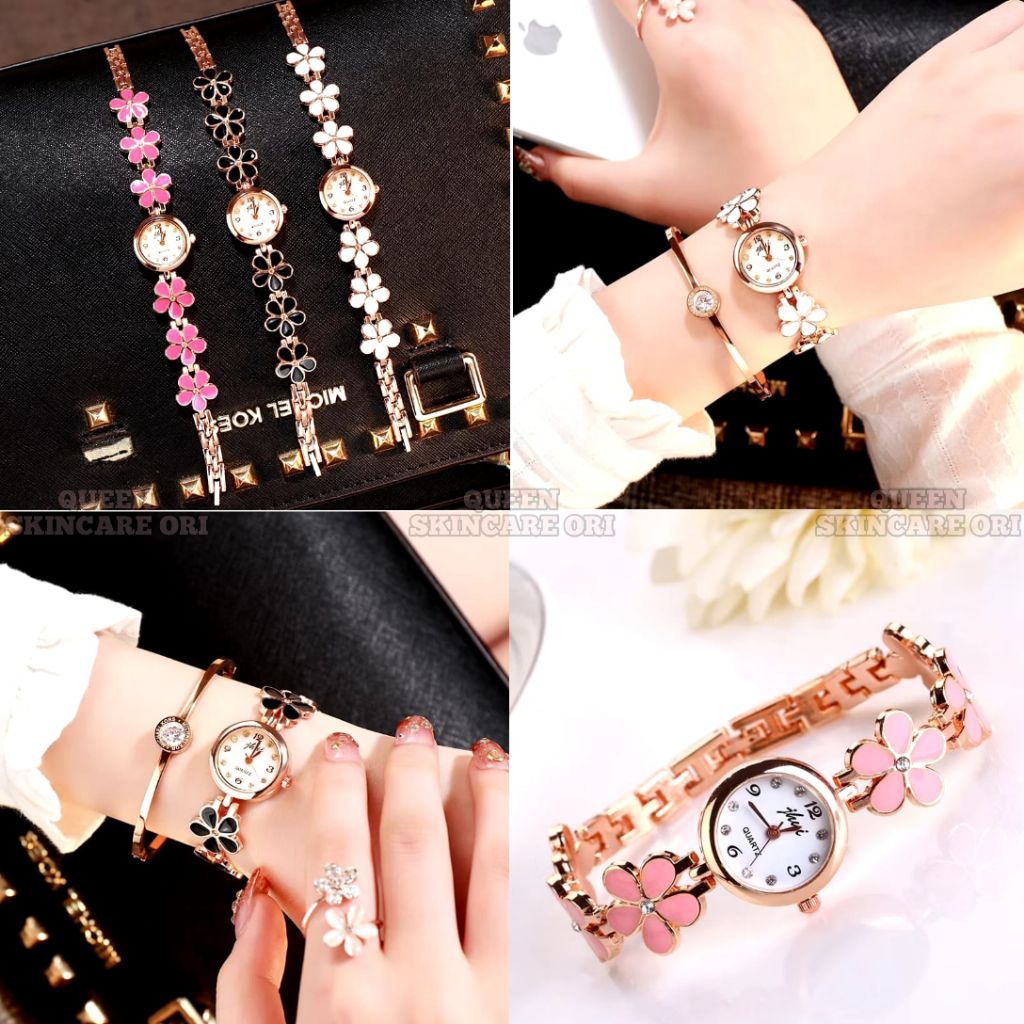 JAM TANGAN FASHION WANITA MODEL BUNGA KECIL TRENDY | JAM TANGAN ANALOG GELANG WANITA BUNGA KECIL