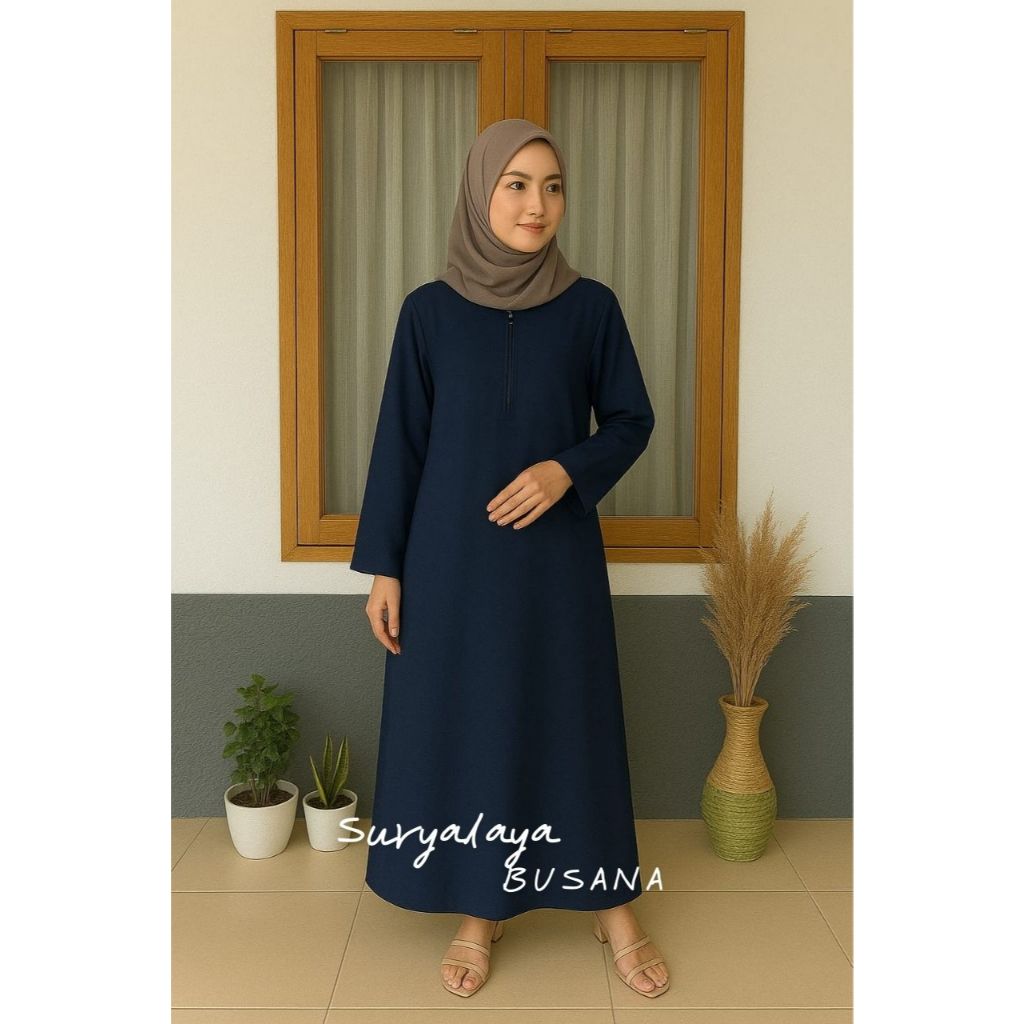 Inner Dress Lengan Panjang Bahan Wolfis Lux Premium Jumbo Polos Gamis Hitam