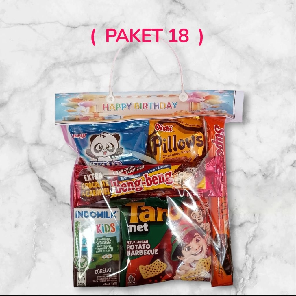 

SNACK ULTAH 1 BUNGKUS SNACK ULANG TAHUN ANAK / PAKET HAMPERS ULANG TAHUN / BINGKISAN ULTAH TERLARIS