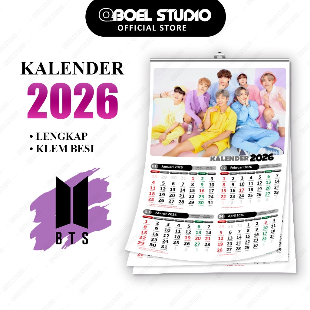 

Kalender Lengkap BTS 2026 Full Colour 3 Halaman Termurah