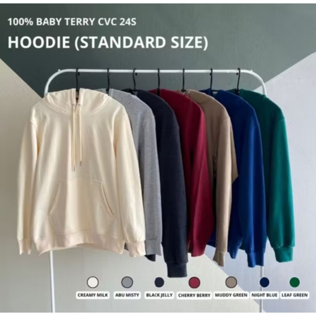 Hoodie Dewasa Polos Baby Terry Unisex PREMIUM QUALITY/ Hoodie Polos Baby Terry CVC 24s