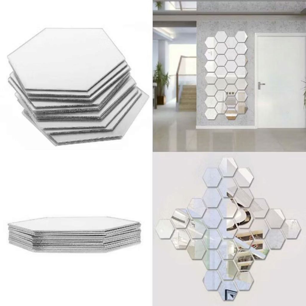 12 PCS Besar Cermin Kaca Hexagonal Mirror - Dekorasi Hiasan Dinding Kaca