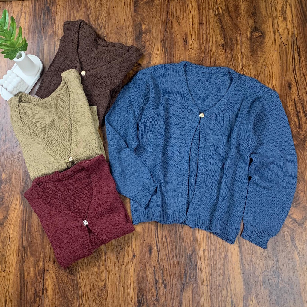 [016] Cardigan Rajut Wanita Kancing Elegan – Sweater Cewek Lengan Panjang Casual Elegan