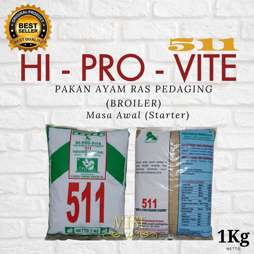 PAKAN AYAM HI-PROVITE 511 PAKAN AYAM RAS PEDAGING BROILER MASA AWAL STARTER 1 kg