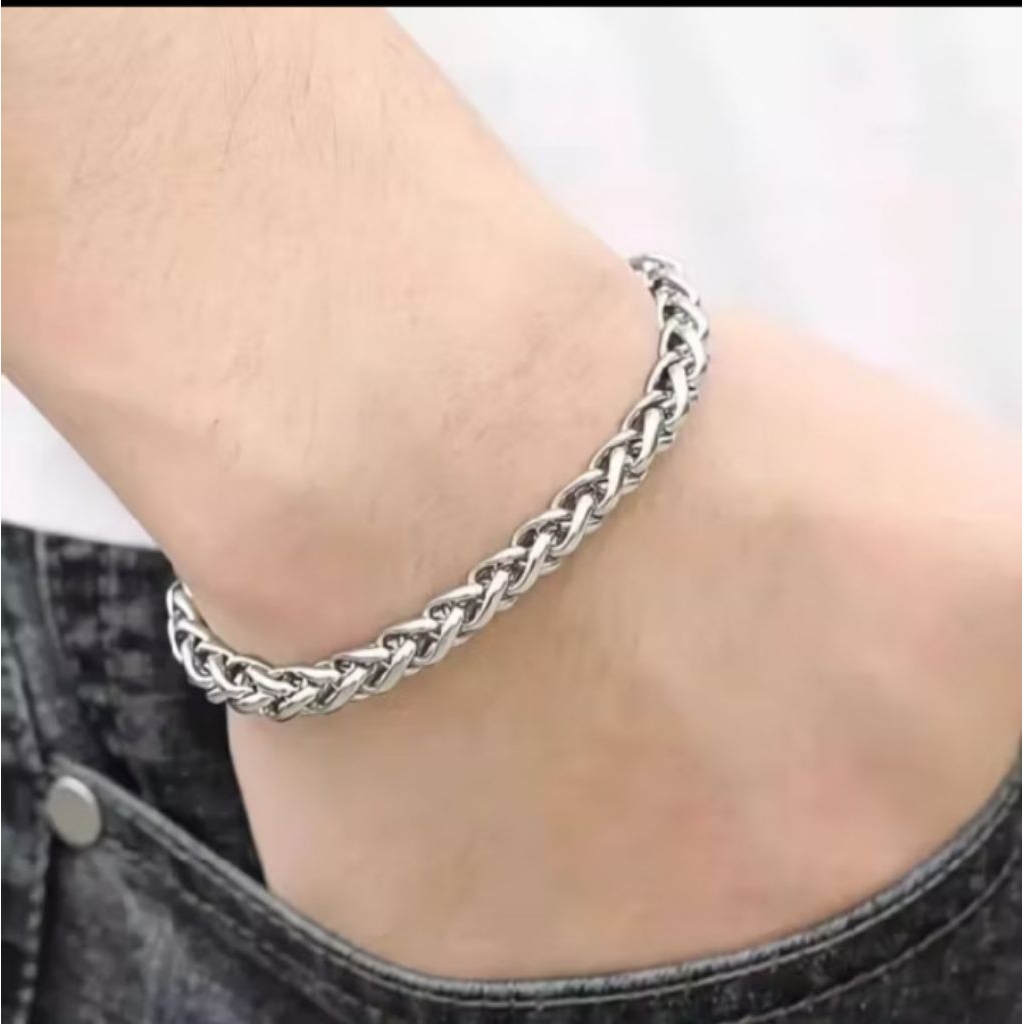 GELANG TITANIUM PRIA DAN WANITA MOTIF SISIK NAGA  ANTI KARAT ANTI LUNTUR
