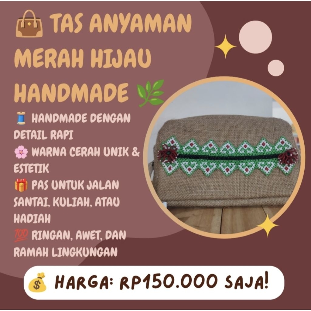 Tas Anyaman Merah Hijau - Khas Dayak Kalimantan Timur