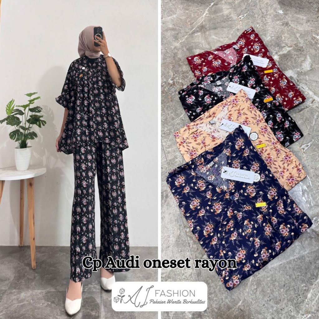 SETELAN WANITA ANDIN LENGAN PENDEK BAHAN RAYON LD 110/115/SET MOTIF BUNGA KEKINIAN