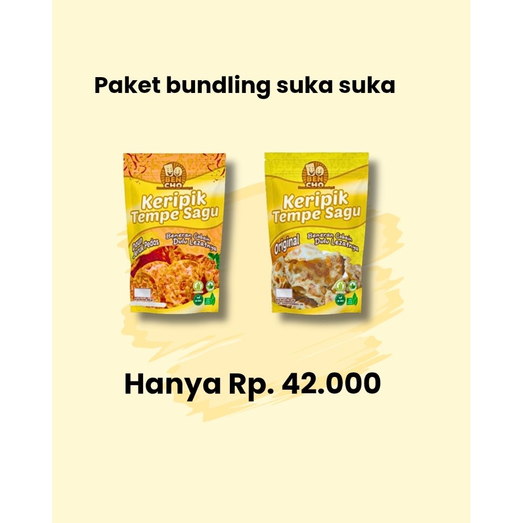 

Ben Cho Keripik Tempe Cemilan Sehat, Renyah, Tanpa MSG - Paket Hemat Suka suka (Mix and Match)