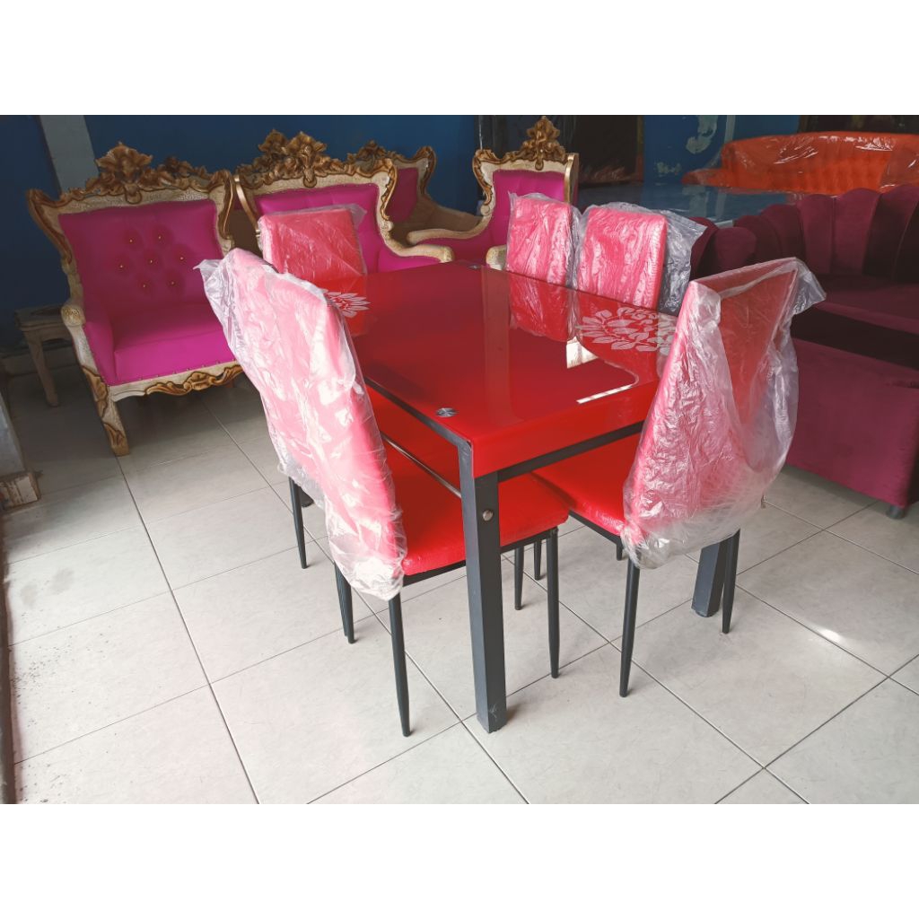Meja Makan Kaca 6 Kursi