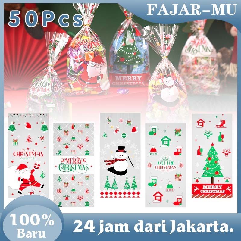 

50 Pcs Plastik Bingkisan Natal / Plastik Bungkus Kado / Kantong Plastik Opp Bening