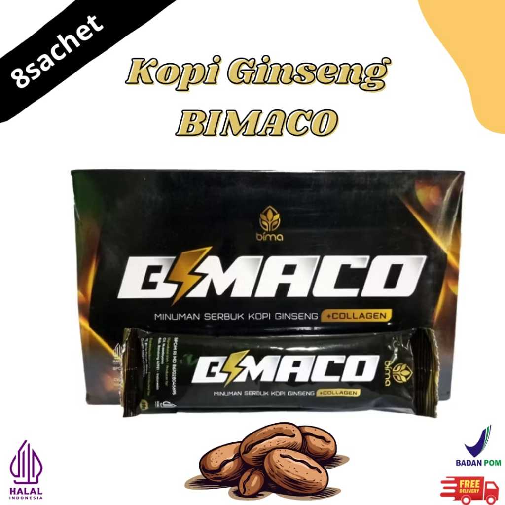 

COFFE BIMACO Minuman Serbuk Kopi Ginseng + Collagen Isi 8 Sachet original 100%