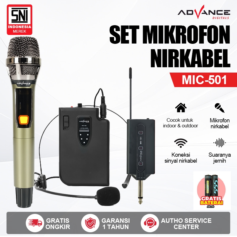 ADVANCE Mic Bando Clip On +Wireless Mic Microphone Eksternal MIC-501 MIC501