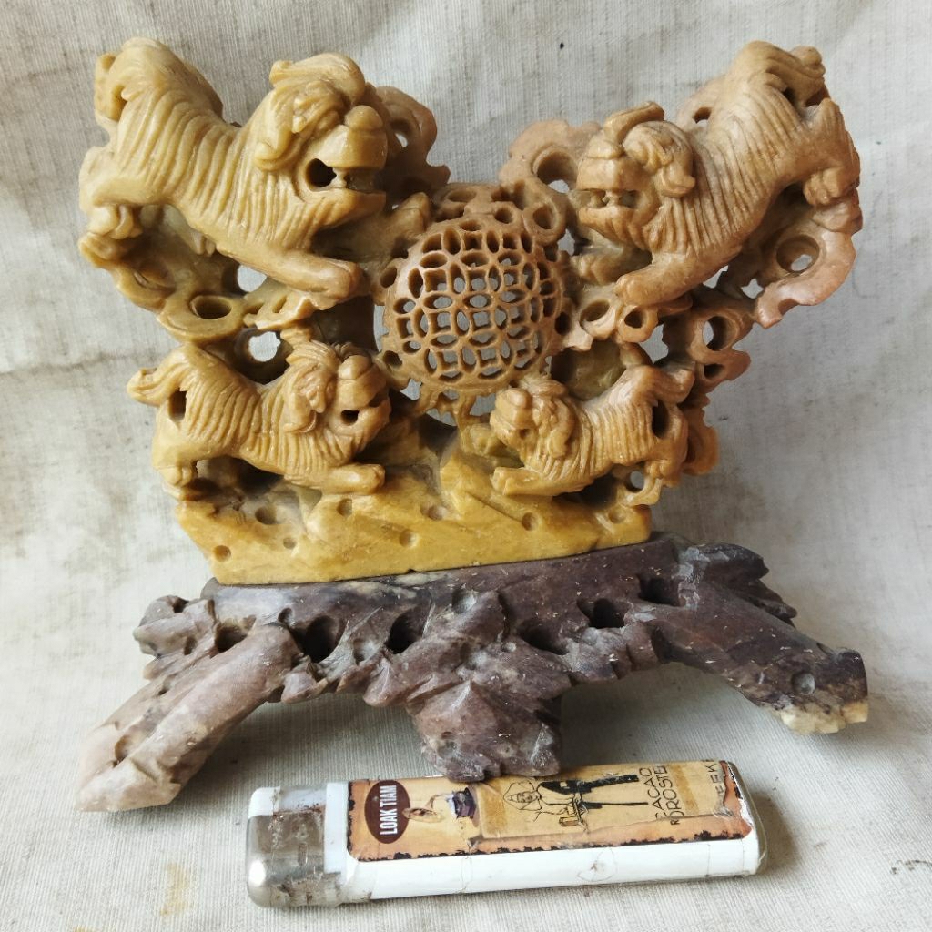 Pajangan Vintage Patung 4 Qilin Soapstone