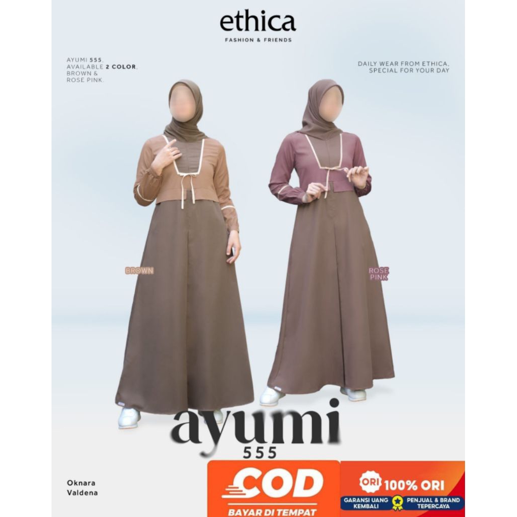 Gamis Ethica Ayumi 555 Rose Pink ,Brown/Gamis Ethica Terbaru/Original
