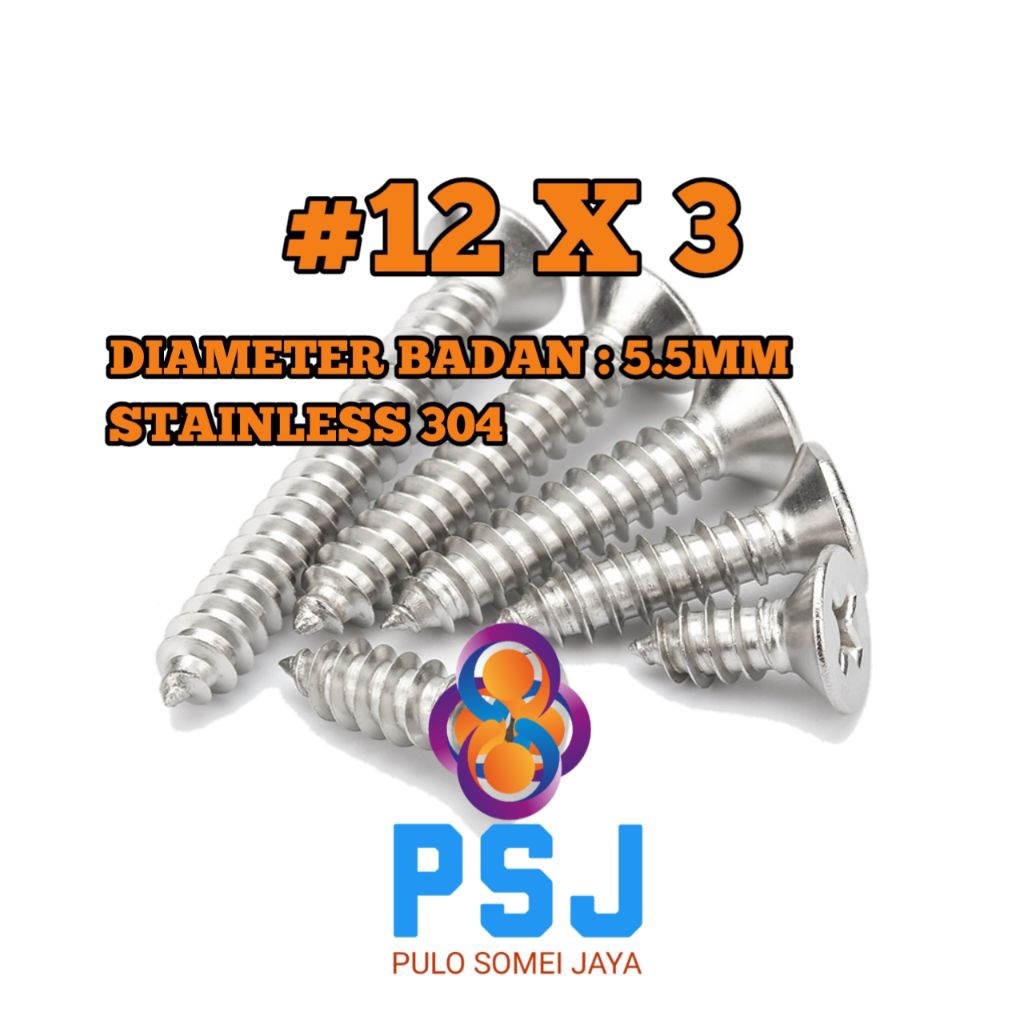 Sekrup Tapping Stainless 12 x 3 Tapping FH Stainless 304