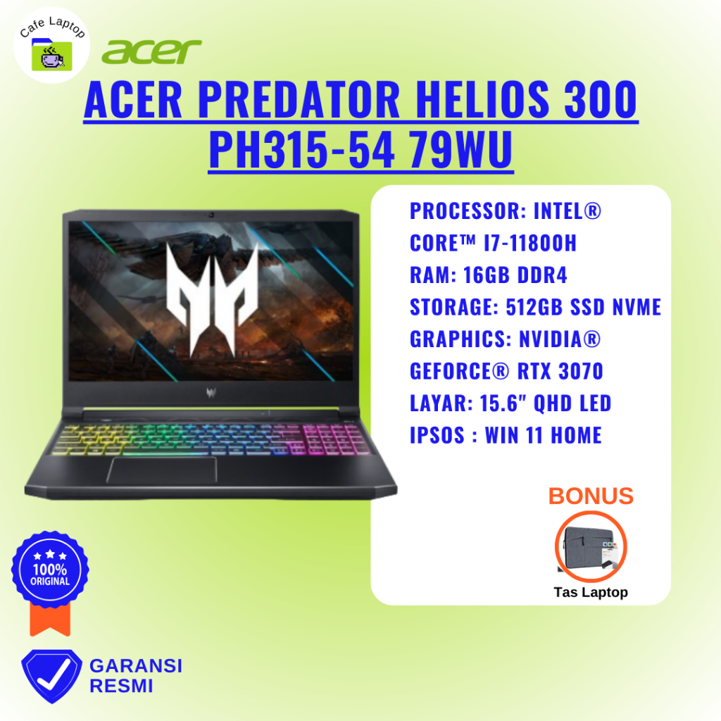 ACER PREDATOR HELIOS 300 PH315-54 I7-11800H 16GB 512GB RTX3070 165Hz WIN11