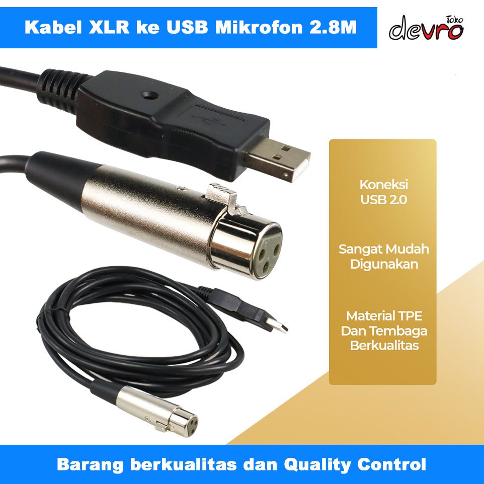 Kabel XLR ke USB - Kabel Microphone Mikrofon ke USB 2.8 Meter - USB to XLR Microphone Studio Audio