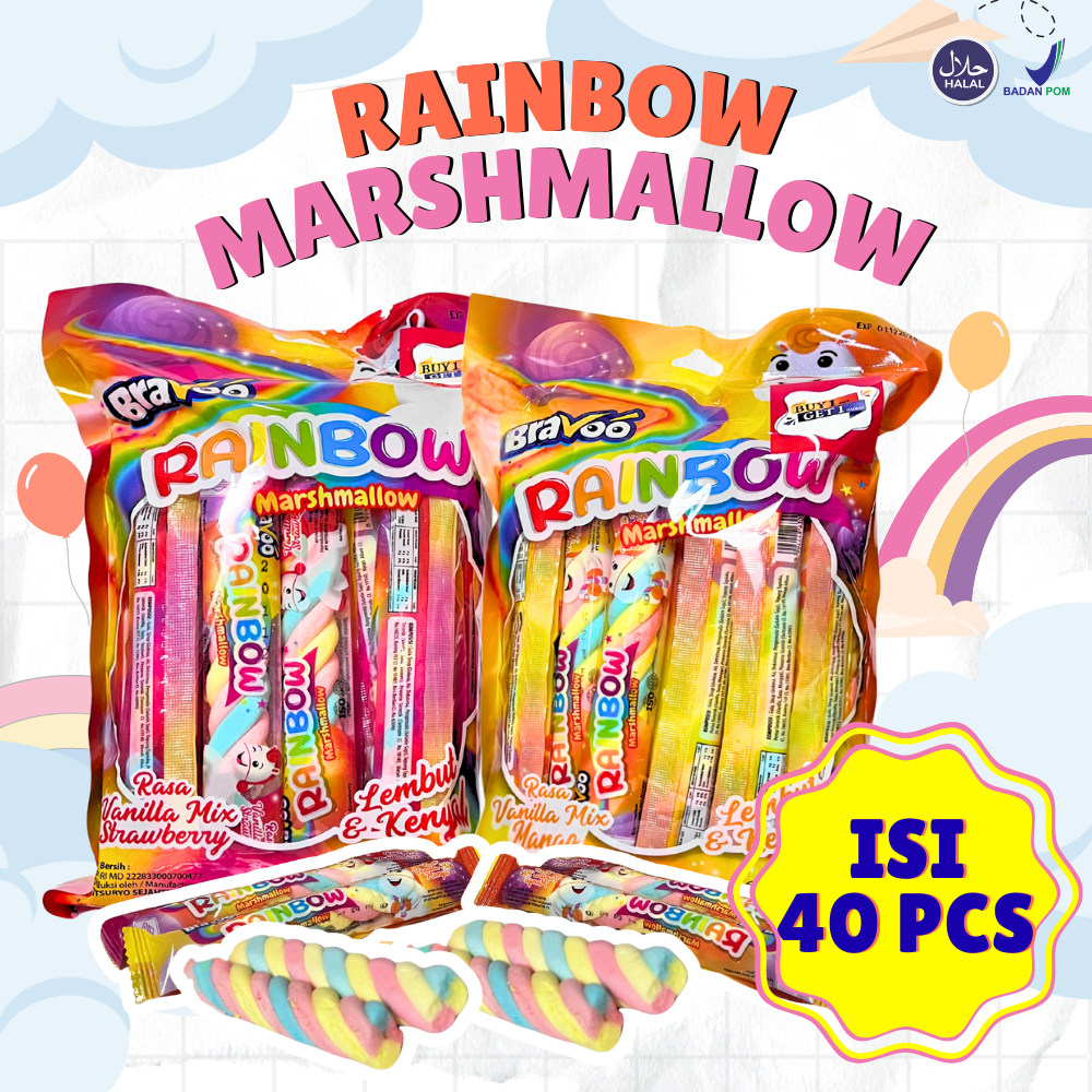

PAKET MARSHMELLOW RAINBOW 40PCS ANEKA RASA BUAH BUAHAN TERBARU BERAT 8g warna warni
