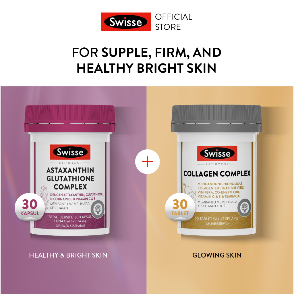 Bundling Swisse Ultiboost Astaxanthin Glutathione Complex 30s + Swisse Ultiboost Collagen Complex 30