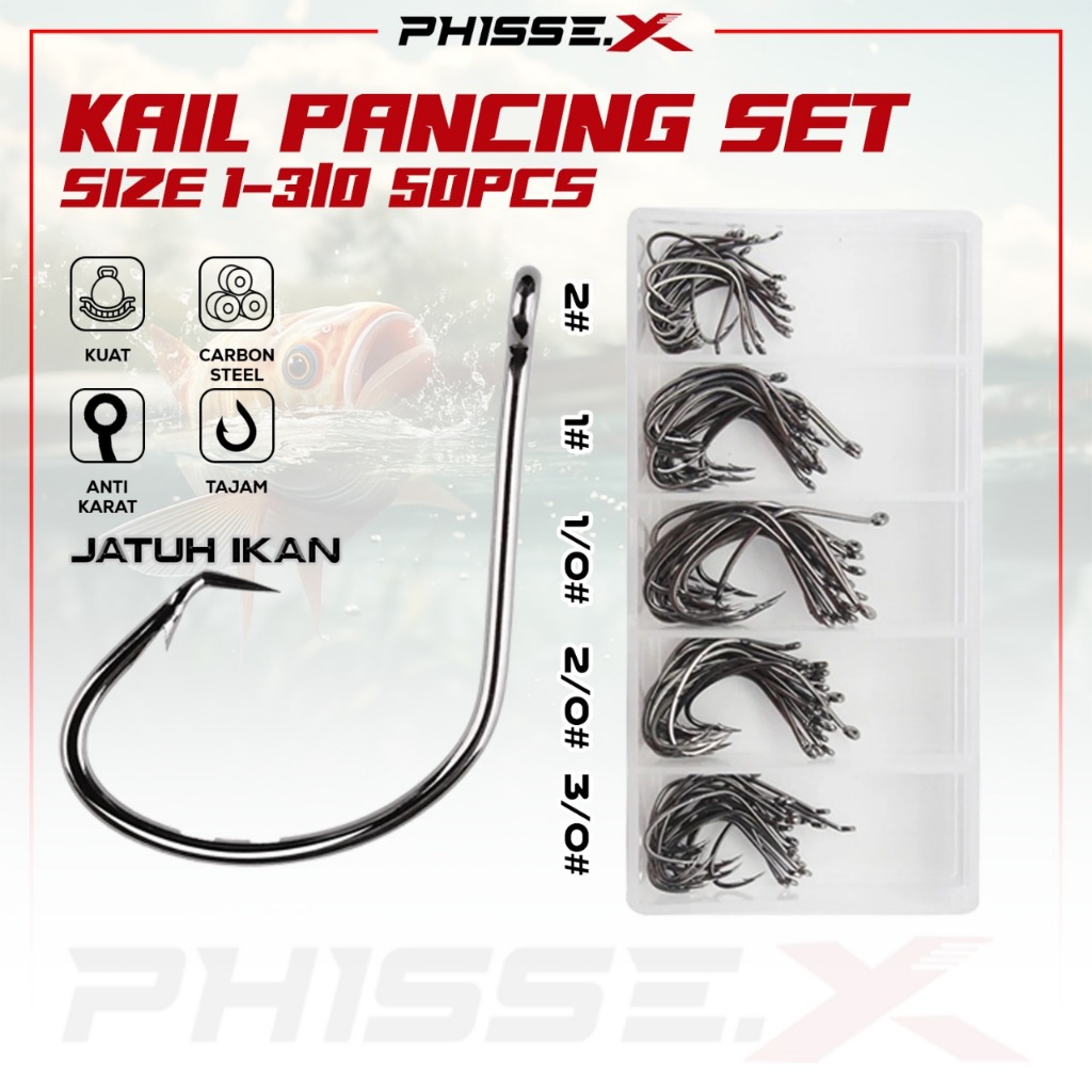 PHISSE.X  [READY STOCK] Jatuh Ikan Kail Pancing Ukuran 1–3/0 50PCS | Kail Kualitas Tinggi, Harga Ber
