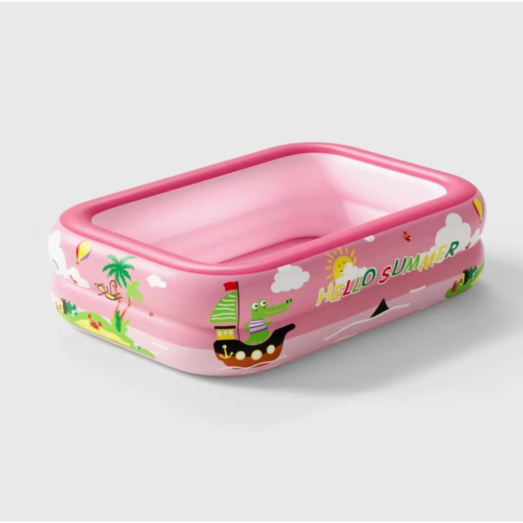 KOLAM RENANG ANAK 120CM KOTAK 2 RING RECTANGULAR / KOLAM ALAS GELEMBUNG WARNA BIRU DAN PINK