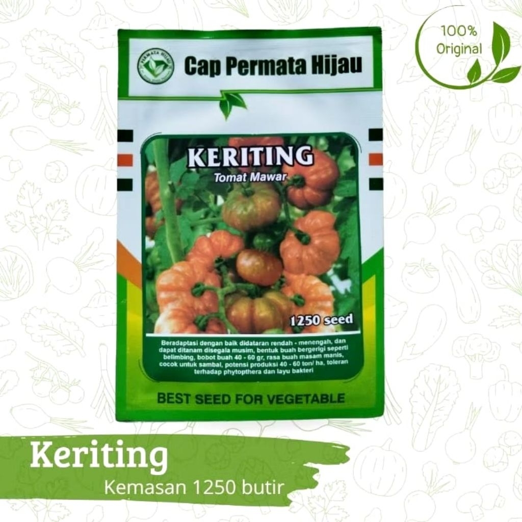 Benih Bibit Biji Tanaman Tomat Mawar Keriting 1250 butir Cap Permata Hijau Asli Ori