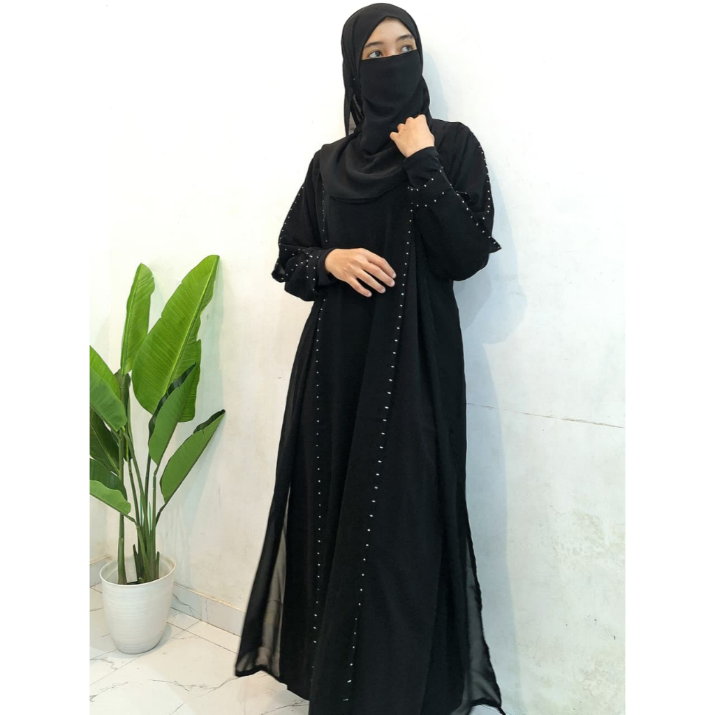 Abaya Hitam Tharis Gamis Arab Saudi Jetblack Mewah Dress Turkey