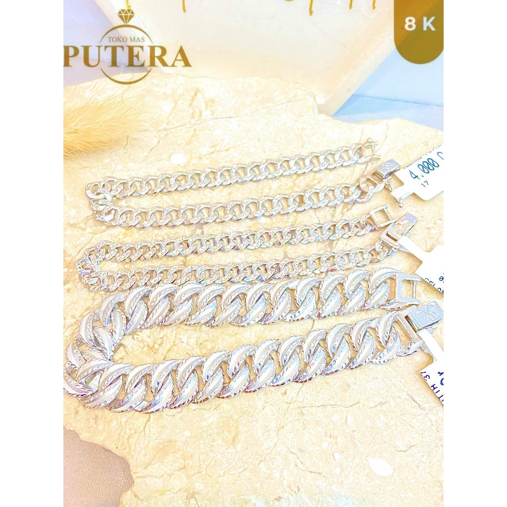 Gelang Sisik Naga Emas Putih Asli 8K – Perhiasan Elegan Wanita