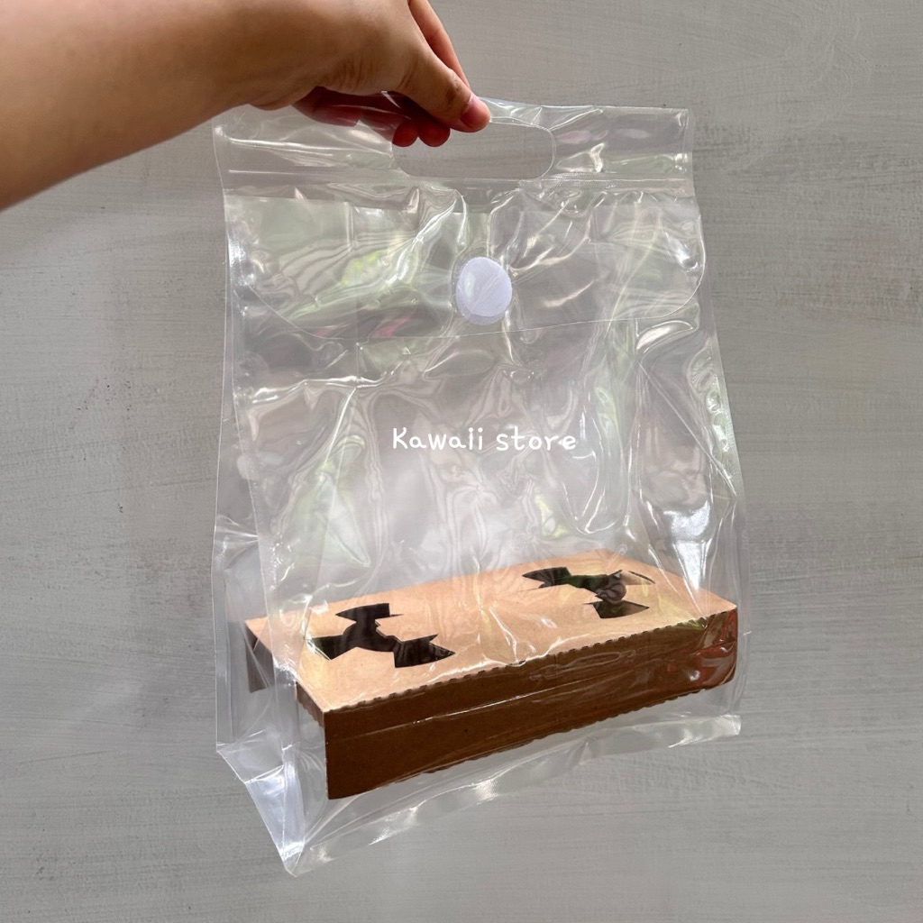 

5pcs Tas Plastik Transparan Tebal Kopi Milk Tea Packaging Bag Jinjing Velcro Take Away Disposable Gift