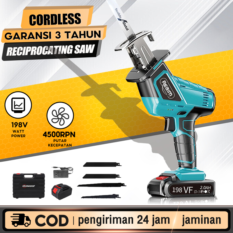 Reaim Cordless Reciprocating Saw 198V Mini Chainsaw Cordless Chainsaw/ mesin gergaji kayu/ gergaji l