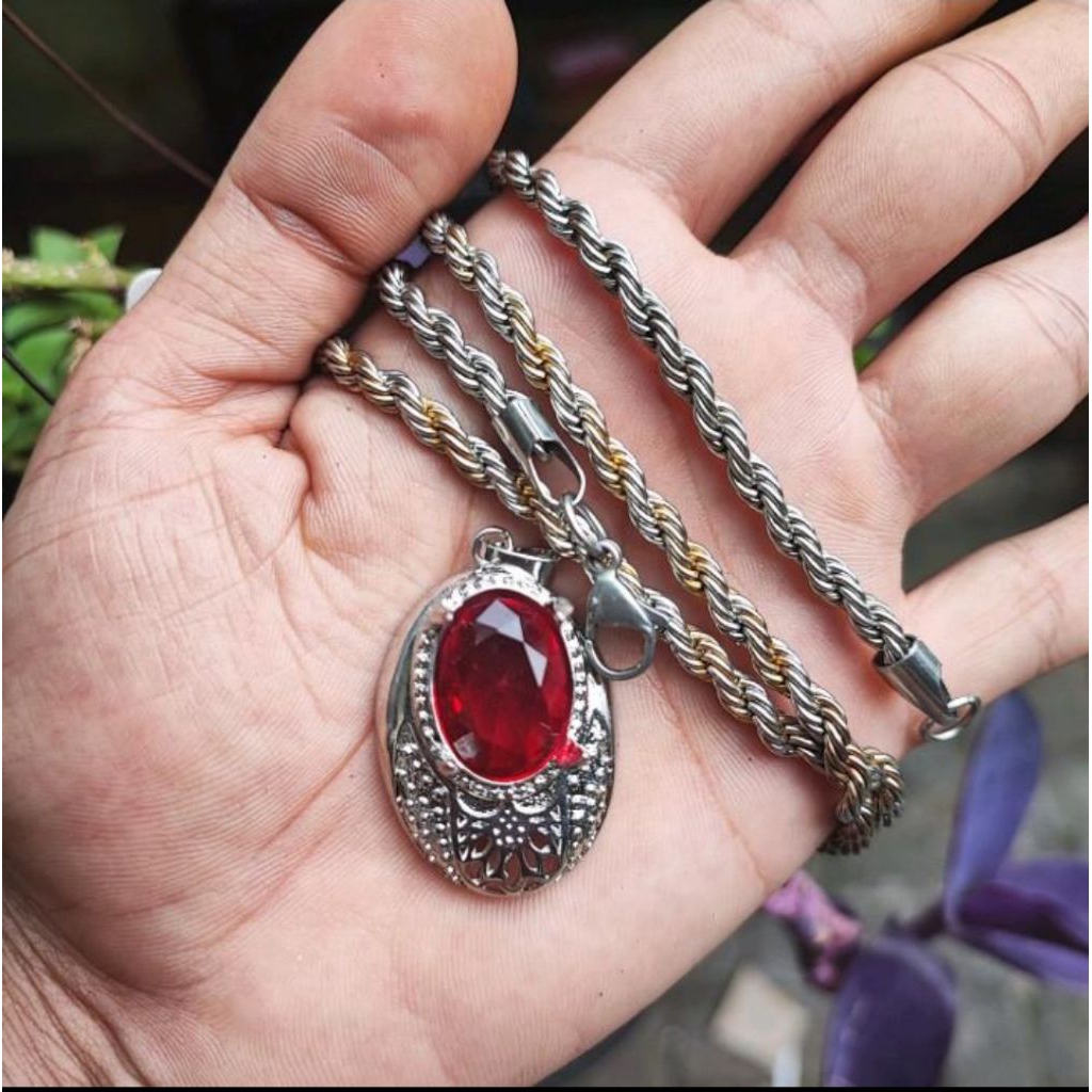 kalung liontin batu merah siam cutting