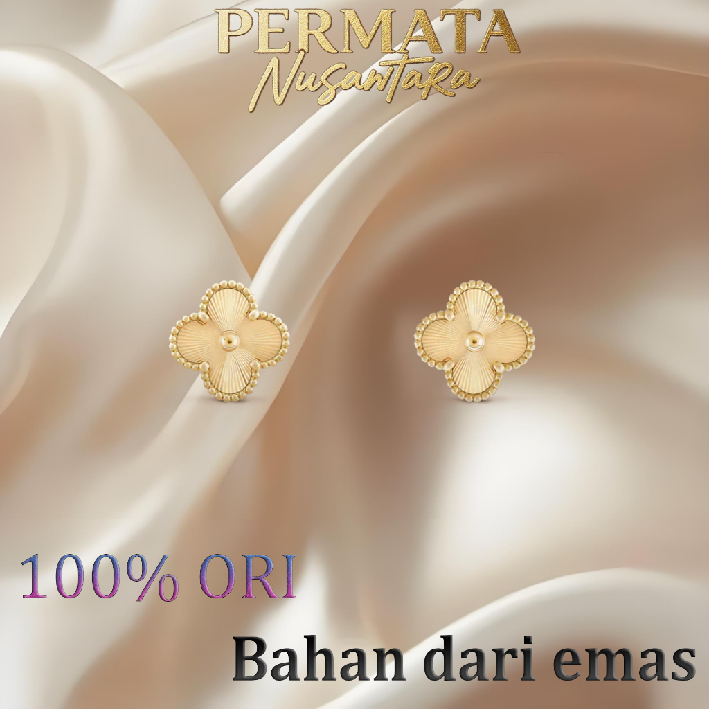 【100%ORI/18K EMAS ASLI】Anting Tindik, Anting Semanggi Emas 18K, Anting Korea