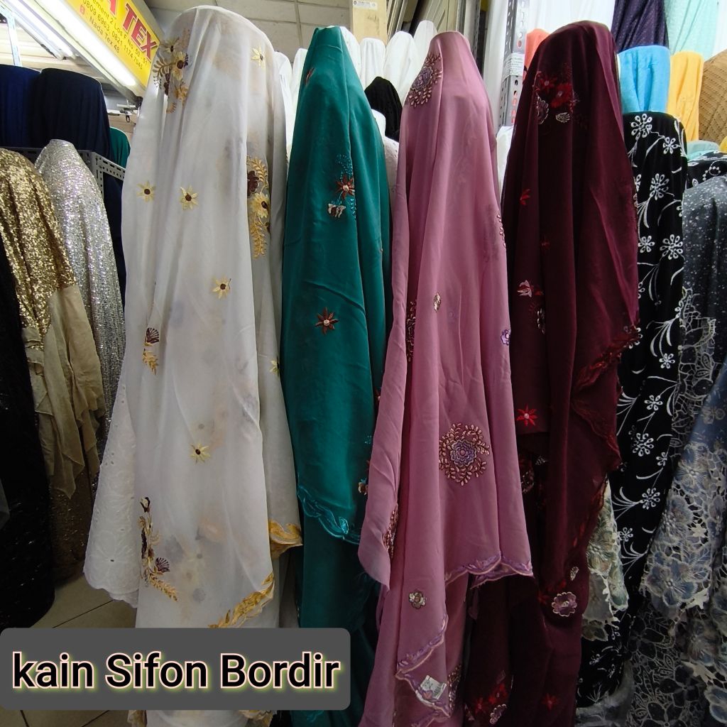 Kain Sifon Bordir Bunga/kain Sifon Motif [harga ½ meter]