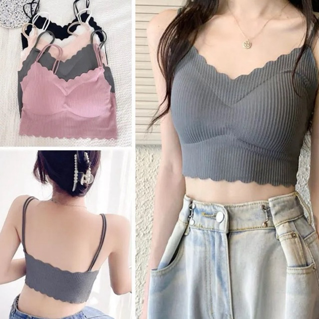 (PRIVASI) Bra Wanita Tanpa Kawat Tanktop Renda Bra Pakaian Dalam Wanita Nyaman Motif Polos 6968 Bh S